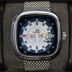 Joshua & Sons JX160SSBU Men's Quartz Watch Steering Wheel Dial 43mm Mesh Band