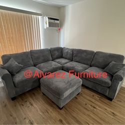 Corduroy Sectional Sofa With Ottoman