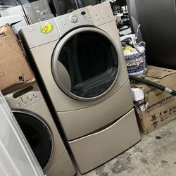 KENMORE ELITE GAS DRYER WITH PEDESTAL FOR STORAGE