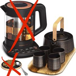 Vianté Luxury Tea Set.  Ceramic Serving Set. Tea Pot And Cups Set With Wooden Tray. Excellent Gift Idea For Tea Lovers.  Electric Kettle is missing 
