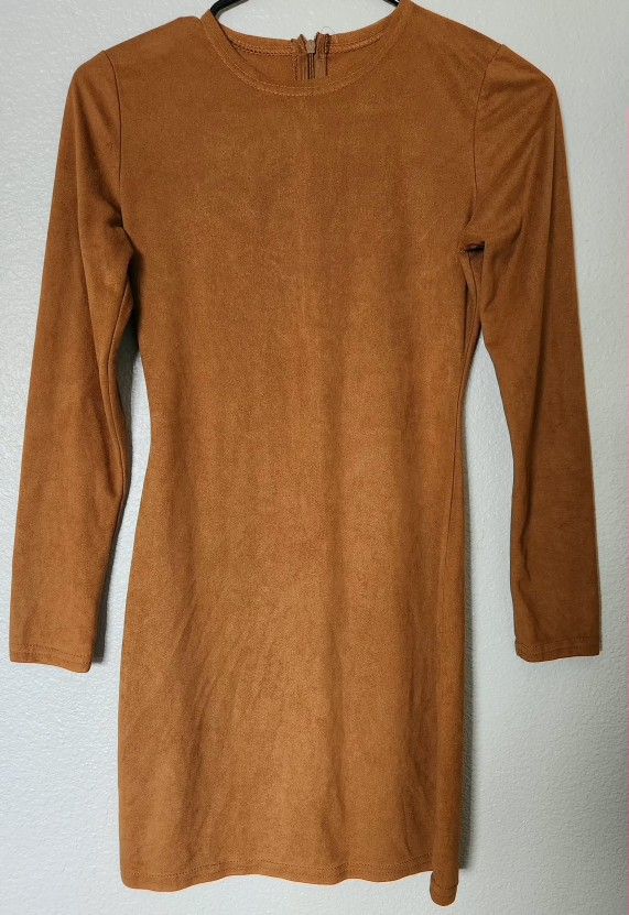 Womans Short Suede Brown Dress, Size S