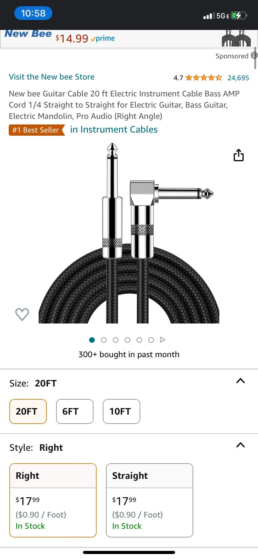 Guitar Cable 20ft