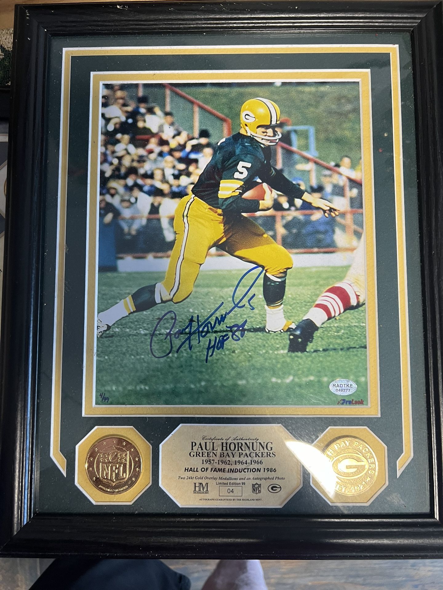 Paul Hornung Highland Mint Autographed Picture 