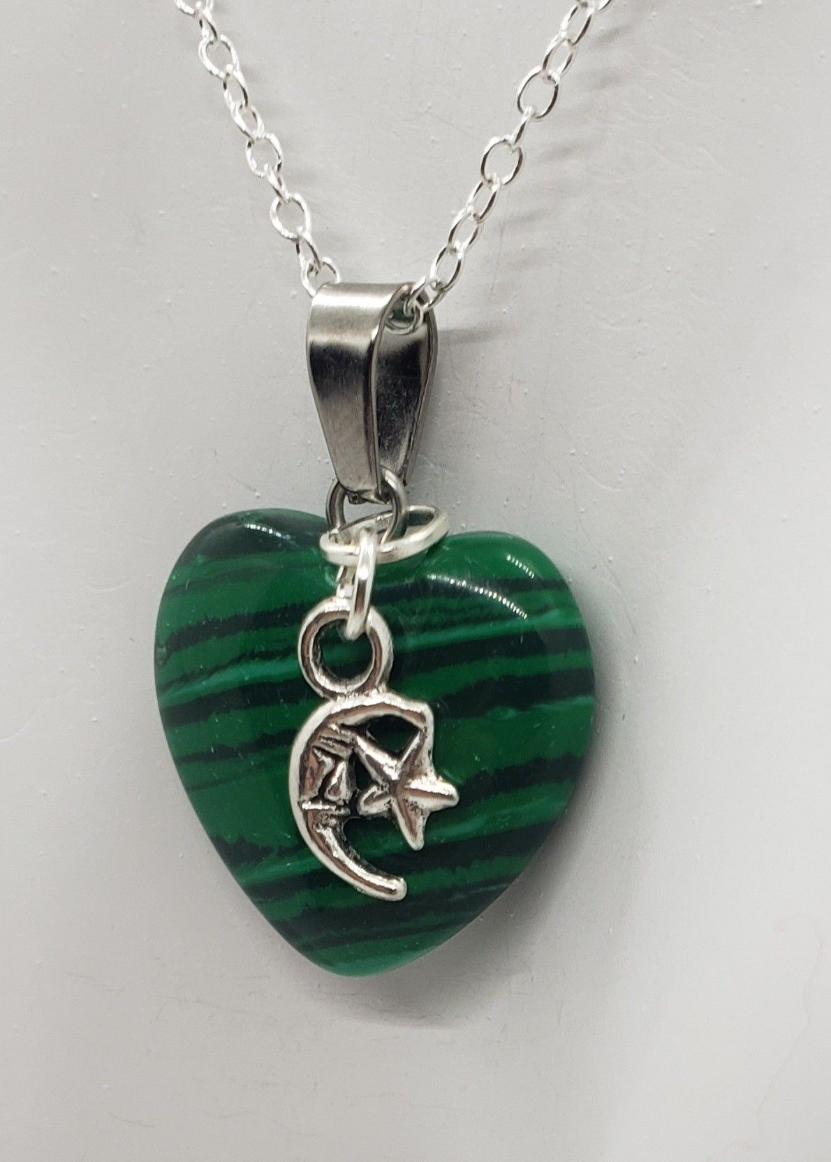 Malachite Moon/Star Heart Necklace