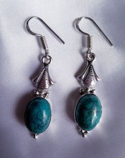 Turquoise and Sterling silver dangle earrings 2" long