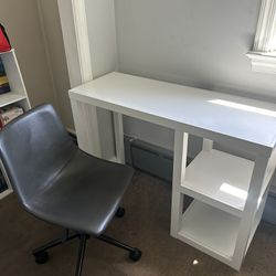 Office Desk With Storage Shelves And Swivel Desk Chair