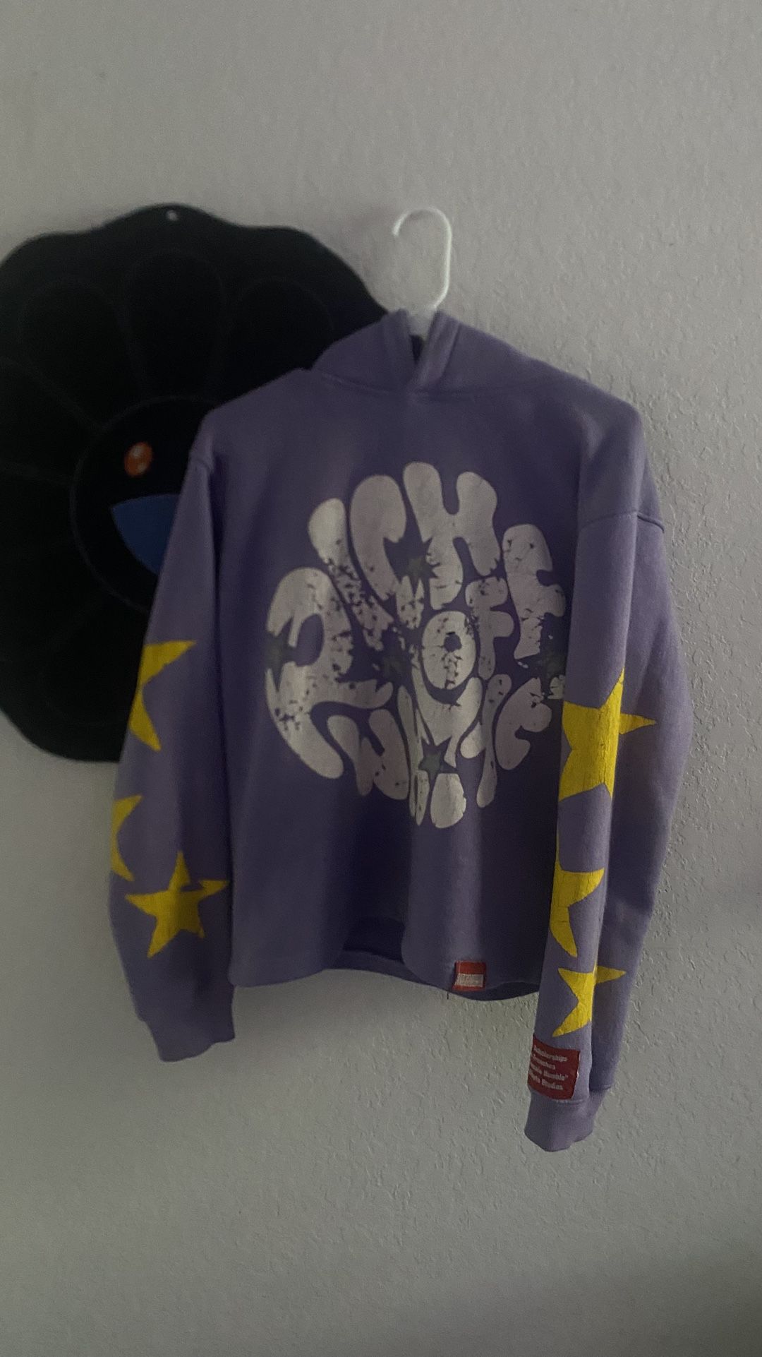 Purple Heavy Boxy-Fit Hoodie w/ Yellow Puff Print Stars