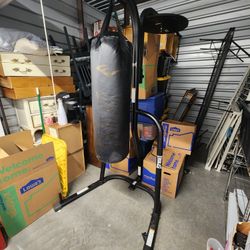 Everlast punching bag, stand and speed bag rack
