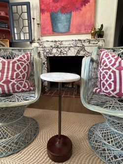2 White marble top drink tables