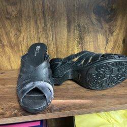 Black Leather Heeled Sandals 