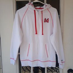 Disney Parks Women's Minnie Mouse Zip Up Hoodie White Red Stitch Size L