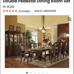Acme vendome cherry rectangular dining set:  includes : Dining table , 8 chairs , 2 piece china in very good condition