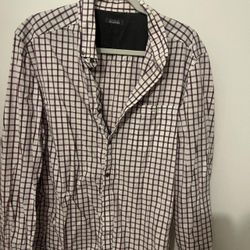 Kenneth Cole Reaction White and Plum Windowpane Button-Up