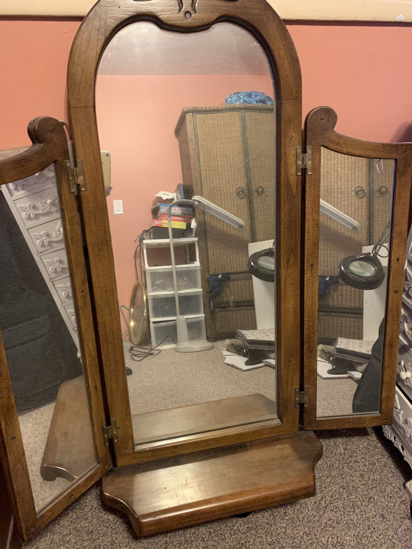 Hanging 3 way antique mirror