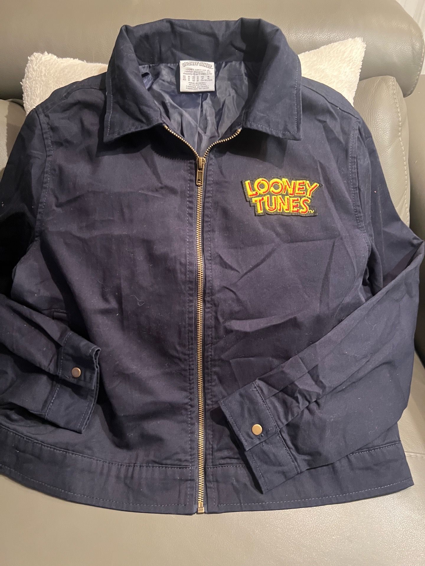 VTG Navy Blue Looney “Tunes Thats all Folks”Embroided Jacket size Med