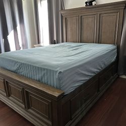 Queen Wood Bed Frame w/storage, Nightstand, and Dresser