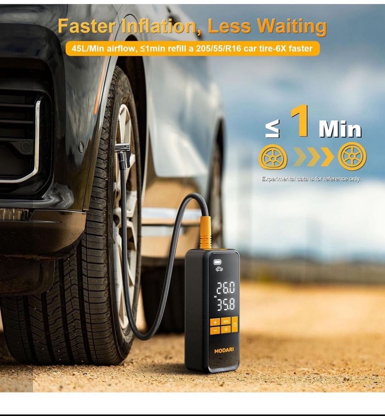 5X Faster 160 PSI Portable Tire Inflator for Car with Carrying Case, MODARI Tire Inflator Portable Air Compressor, Built-in Magnetic Storage, Auto Shu