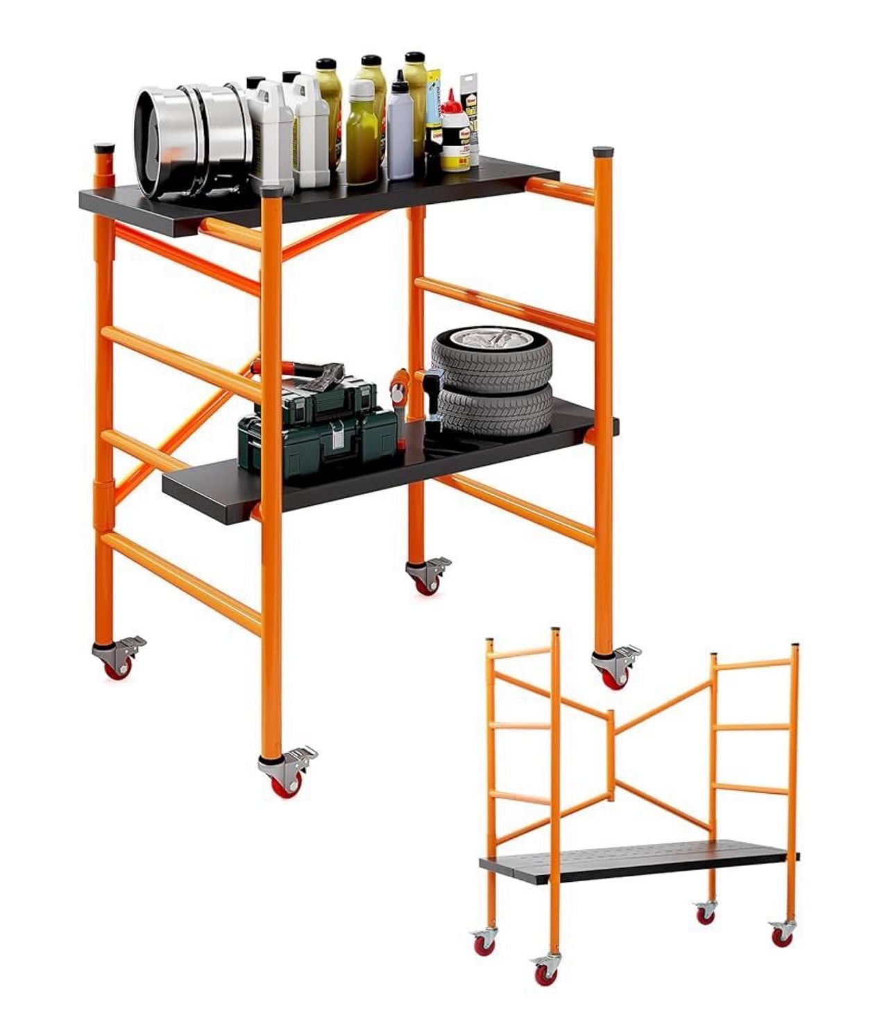 New but missing wheels Scaffold Platform W/Wheels 4.1' L x 4.5' H x 2.1' D 500-Lbs Capacity 9FT Reach, Removable Platform, Height Adjustable, Portable