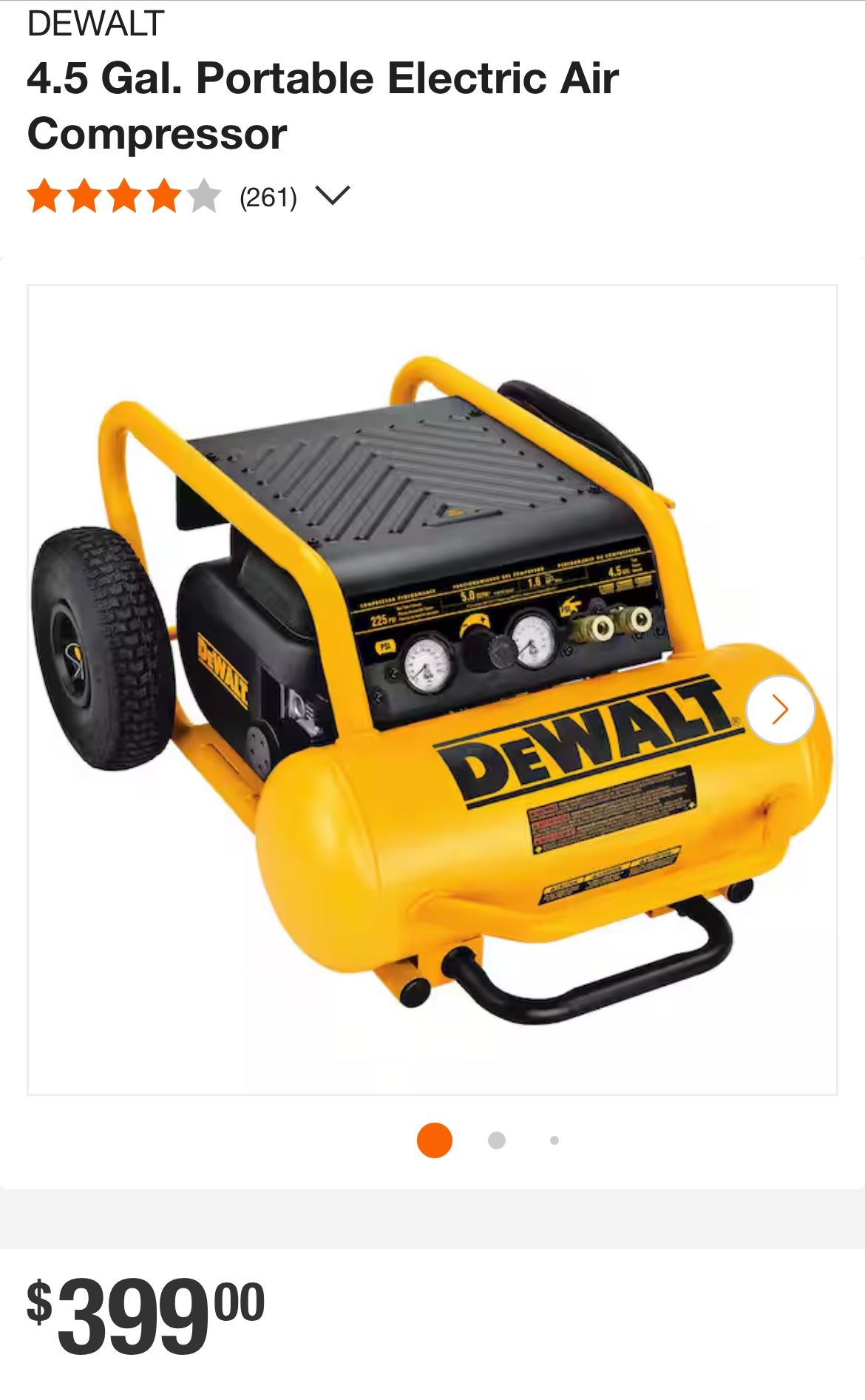 DEWALT 4.5 Gal. Portable Electric Air Compressor