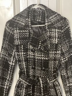 BCX Black White Tweed Belted Trench Coat Size L