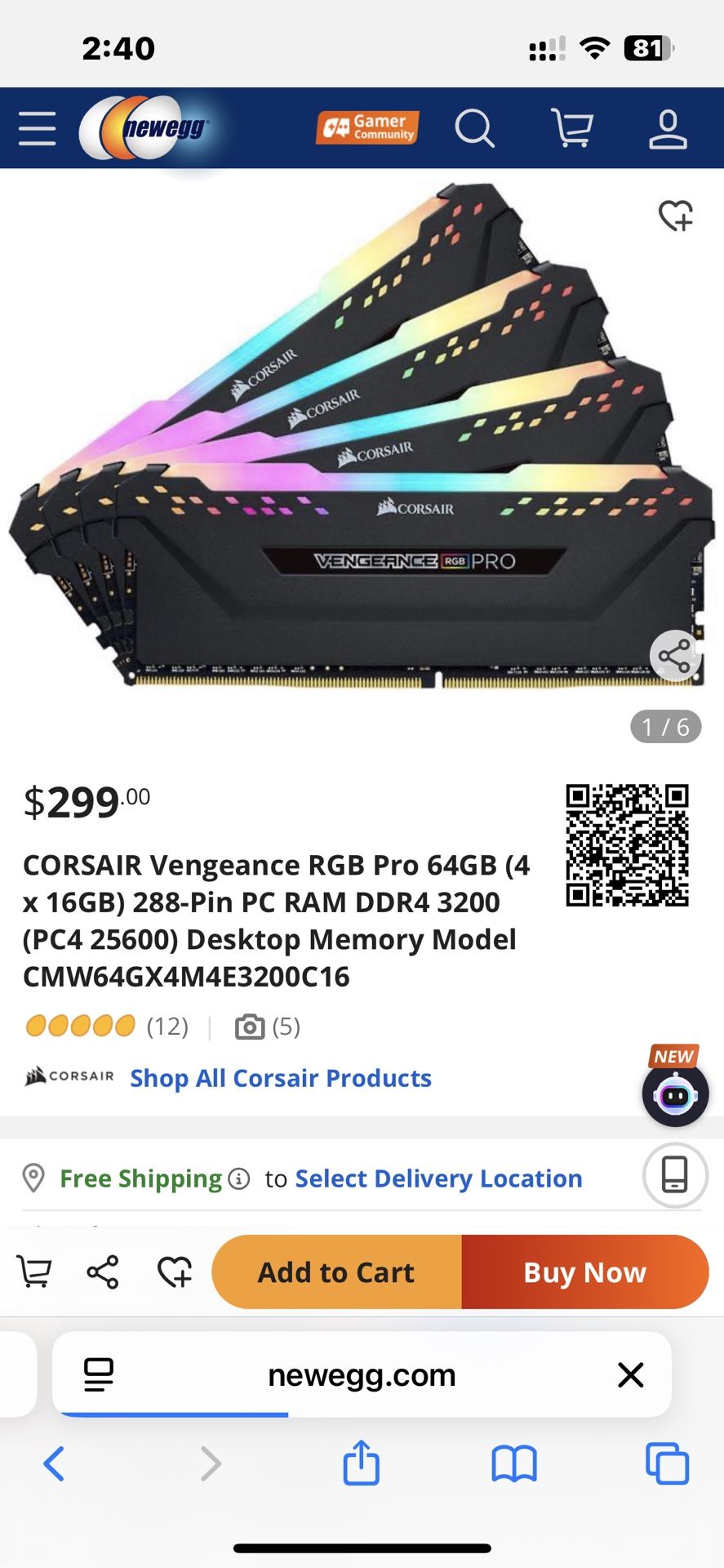 Gaming Ram Memory Corsair