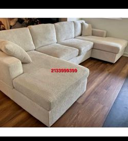 Beige u shaped sectional sofa 120×60"
