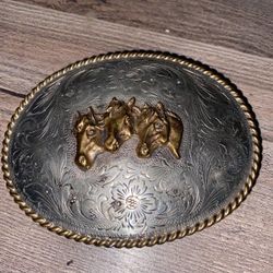 Belt Buckle With Gold Horses