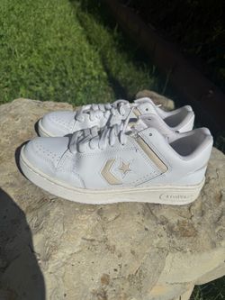 Converse Leather Colorblock Low Top Lace-Up Sneakers White/Beige Men’s 8