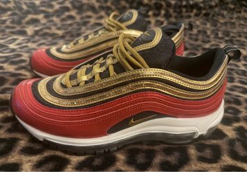 Nike Womans Air Max 97 “Gold Sequin” 2019 size 7.5  University Red/Metallic Gold