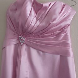 Pink Satin Strapless Formal Gown