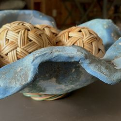 Handmade Ceramic Centerpiece with Rattan Balls