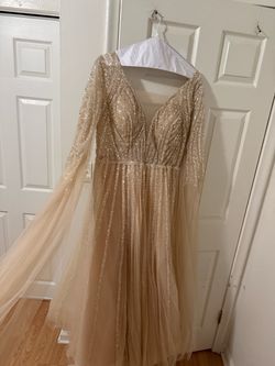 Champagne Beaded Tulle Formal Gown 3XL but altered for 2XL