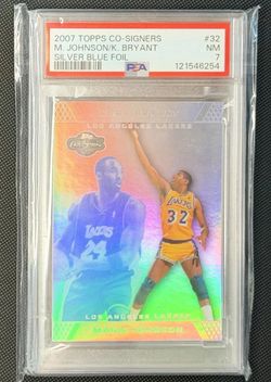 KOBE BRYANT MAGIC JOHNSON 2007-08 CO-SIGNERS SILVER BLUE JERSEY # 24/29