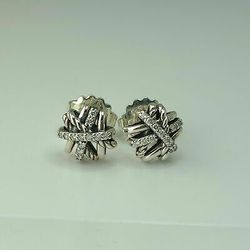 David Yurman Crossover Pave Diamond Earrings