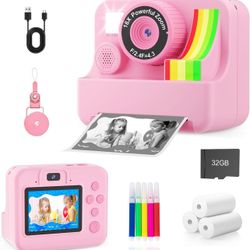 Kids Camera Instant Print - Dual-Lens Selfie Cameras, Portable Toddler Digital Camera Toy with 3 Roll Paper - Christmas Birthday Idea Gift for 3 4 5 6