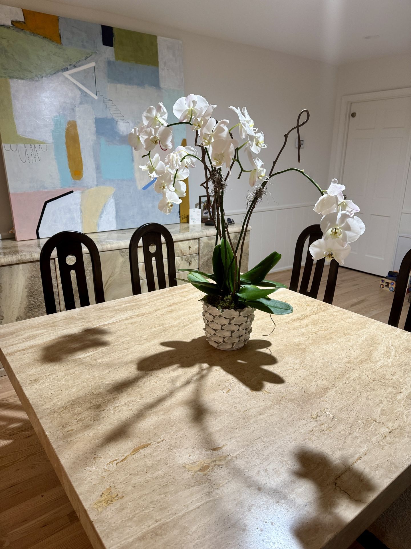 Square Vintage Solid Travertine Vintage Dining Table