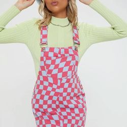 Checkered Mini Overall Dress 