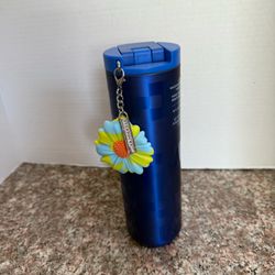Starbucks 2024 Sapphire Blue Checkerboard Stainless Steel Tumbler 16oz w charm