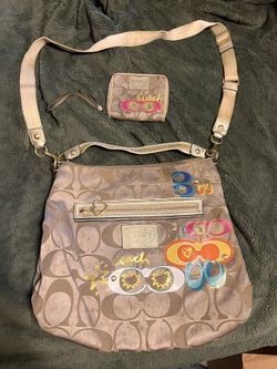 COACH Y2K Poppy Daisy Pop C Applique HOBO Shoulder Bag Purse Rare With Wallet