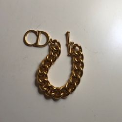Vintage Christian Dior Chunky Curb Chain Bracelet with Toggle Clasp, Designer CD Bracelet with Specialty Clasp