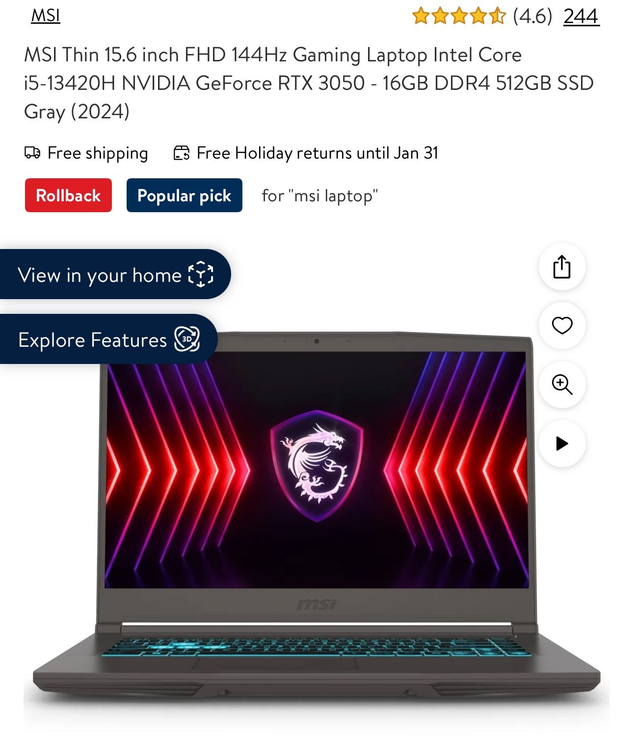 MSI Thin 15.6 144hz Gaming laptop 1TB SSD, 64GB ram