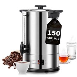 Coffee Maker 150 Cups Commercial, Coffee Urn 15 L/3.96 Gal Electric Hot Beverage Dispenser with Dripless Faucet, 1500W Power Quick Brew, Stays Hot for