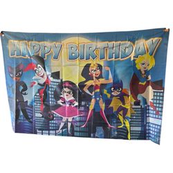 Superhero Girls Happy Birthday Backdrop Banner 40x60 Party Photo Background