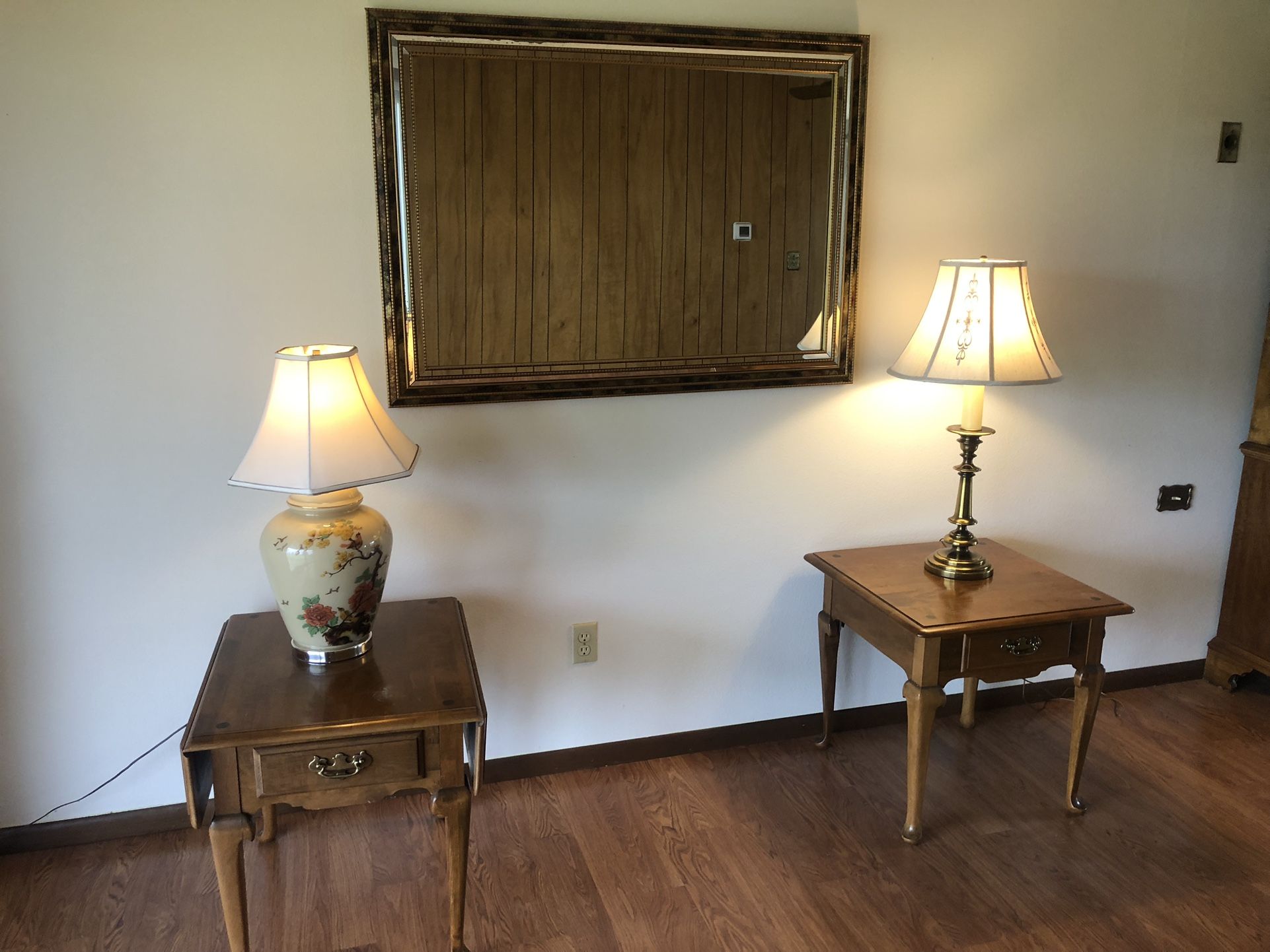 2- Ethan Allen end tables, Lamps And Mirror