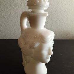 EXQUISITE Avon Milk Glass 6" Sculptural Bust Figural Decanter.
