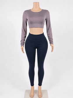 💜 Dusty Mauve & Charcoal Criss-Cross Back 2-Piece Active Set 🖤