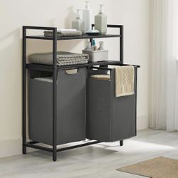 Laundry Hamper, Laundry Basket with 2 Pull-Out and Removable Bags, 2 Shelves, 12 Gallons (46 L) Capacity per Bag, Black and Gray UBLH211G0