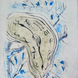 Salvador Dali Original Artwork Sketching Of A Melting Clock, Signed, Framed And Matted !!