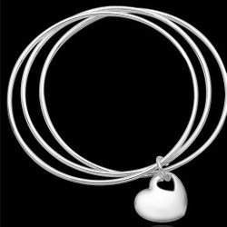 925 Sterling Silver Hart Bangle 