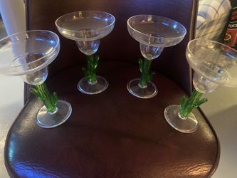 Set of four cactus margarita glasses